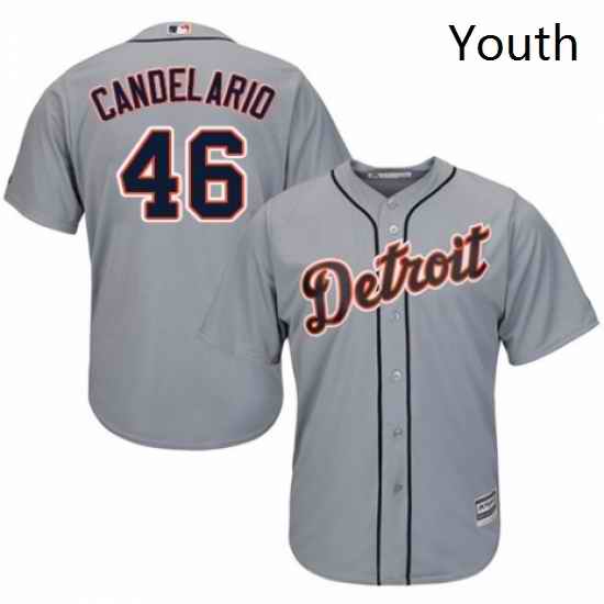 Youth Majestic Detroit Tigers 46 Jeimer Candelario Replica Grey Road Cool Base MLB Jersey